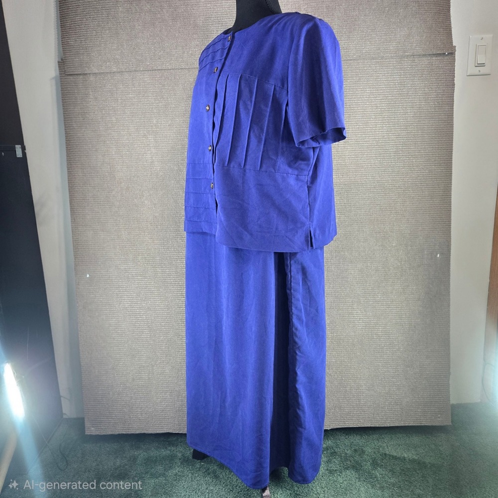 Melissa Harper Women 16WP Blue Pleated Jacket Sleeveless Maxi‎ Dress Set